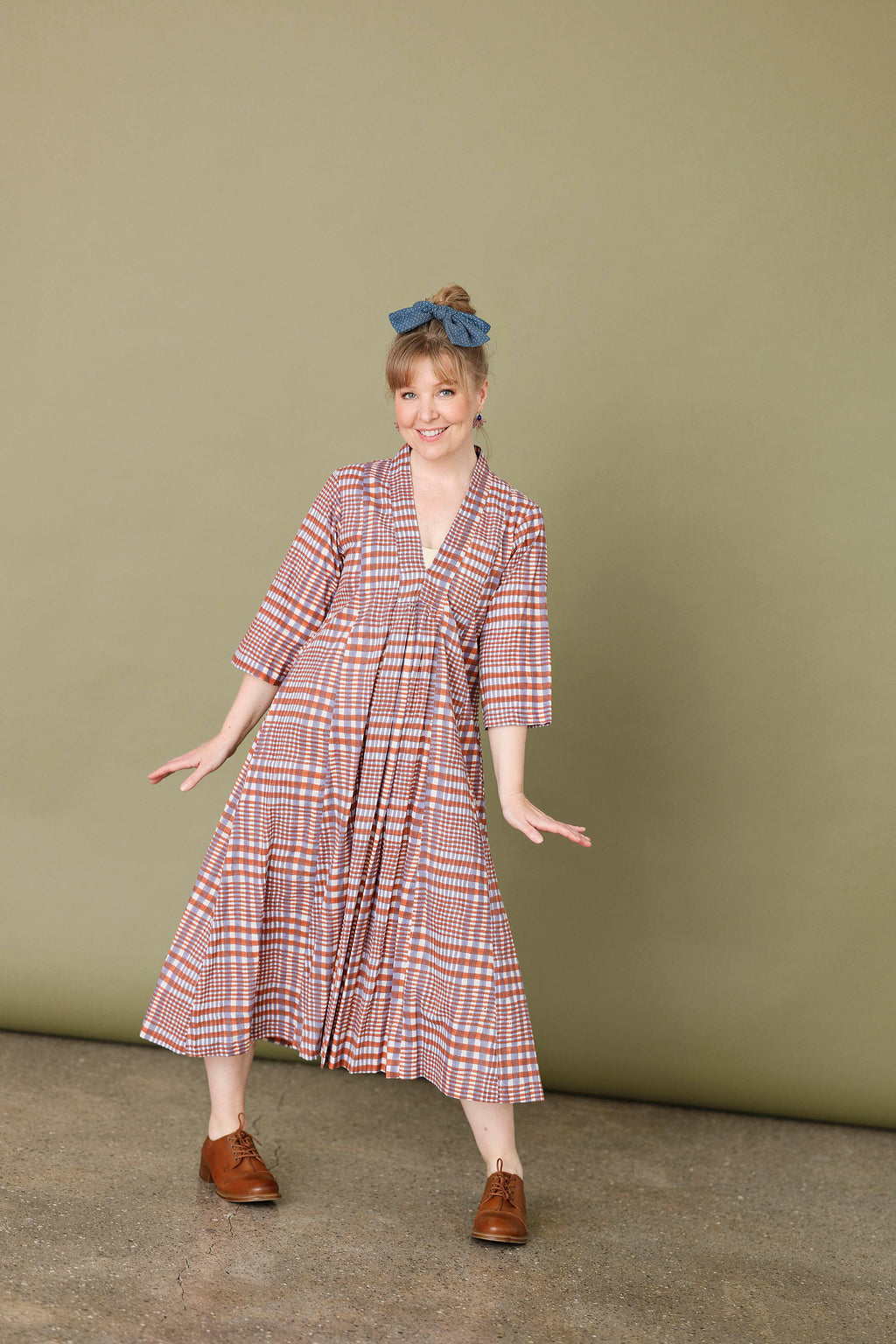 Checked dress in orange and purple from Zen Ethic