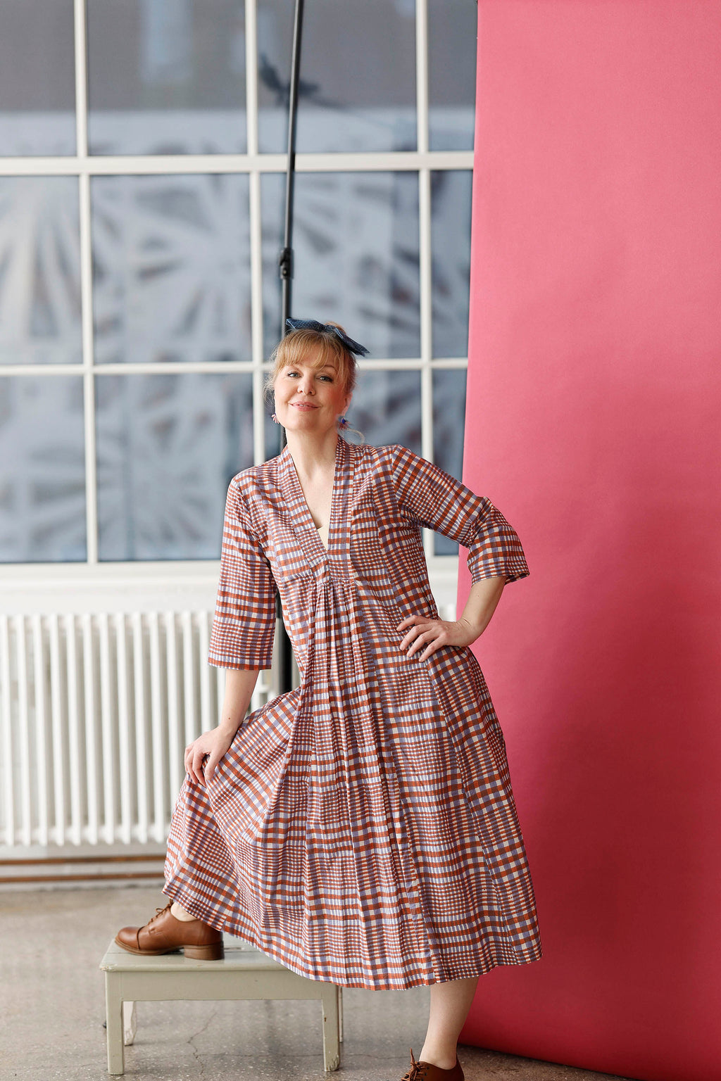 Checked dress in orange and purple from Zen Ethic