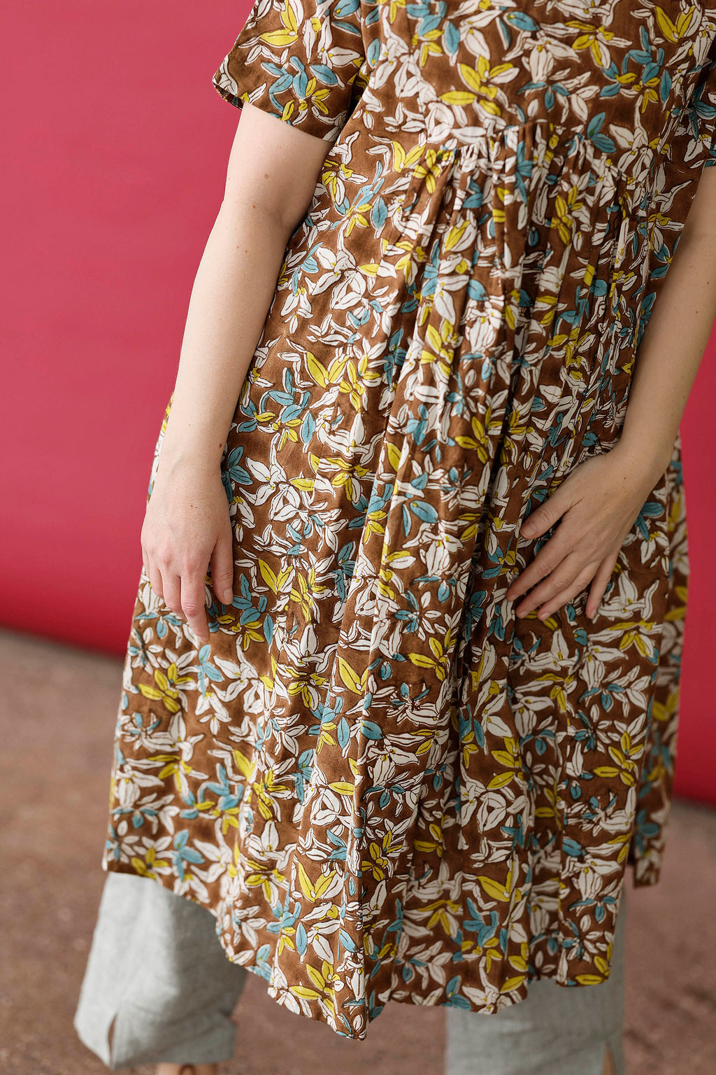 Brown floral dress from Zen Ethic